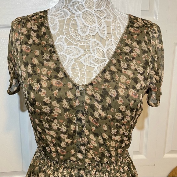 Esprit Urban Casual Floral Flare Midi Dress V-neck Boho Sheer Sleeves Lined 6 - Picture 4 of 16